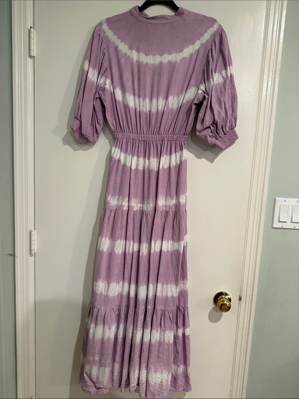 Lavender & White Tie-Dye Maxi Dress with Elastic Waist